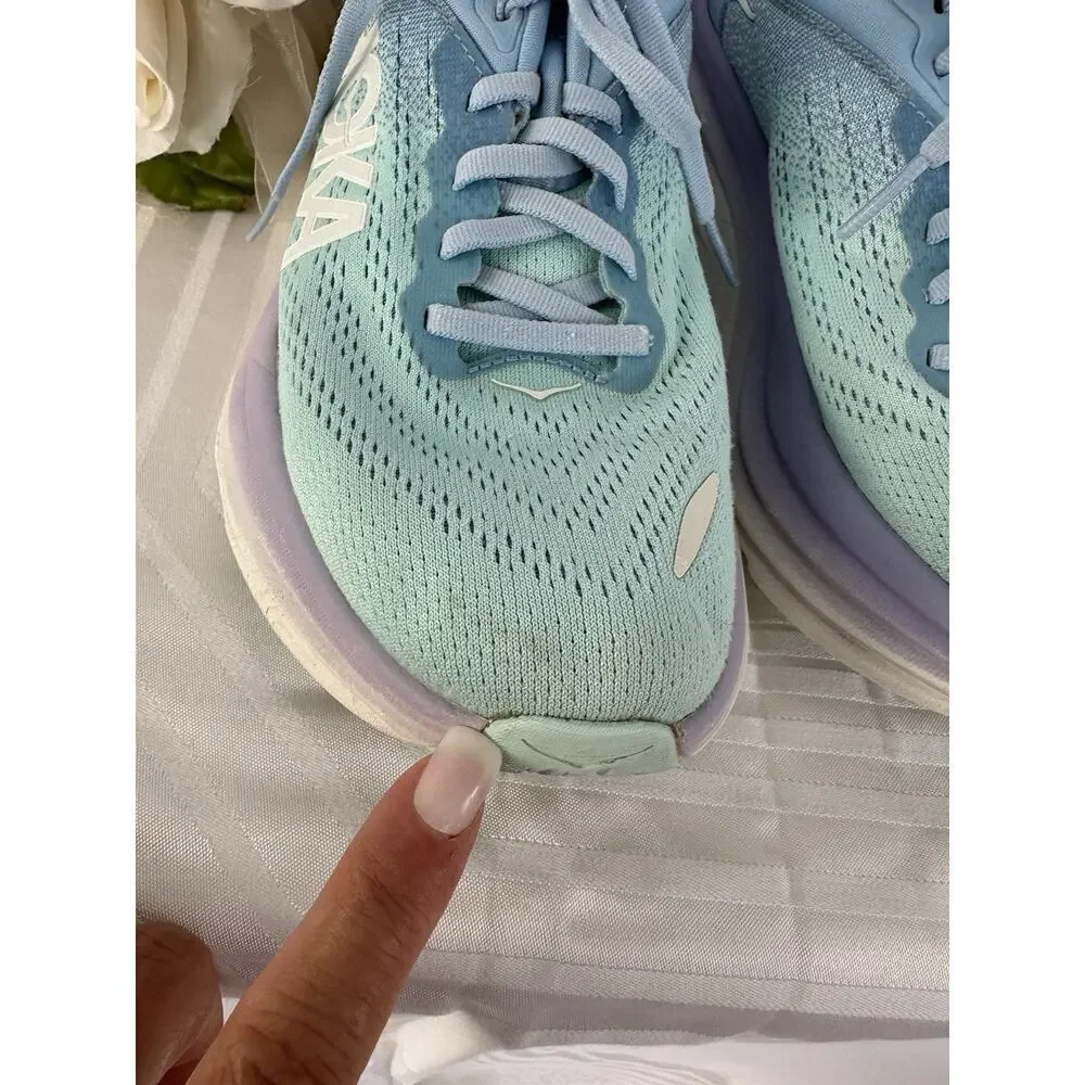 Hoka One One Womens 7.5 Bondi 8 Blue Lavender Casual Athletic Sneakers CLEANED